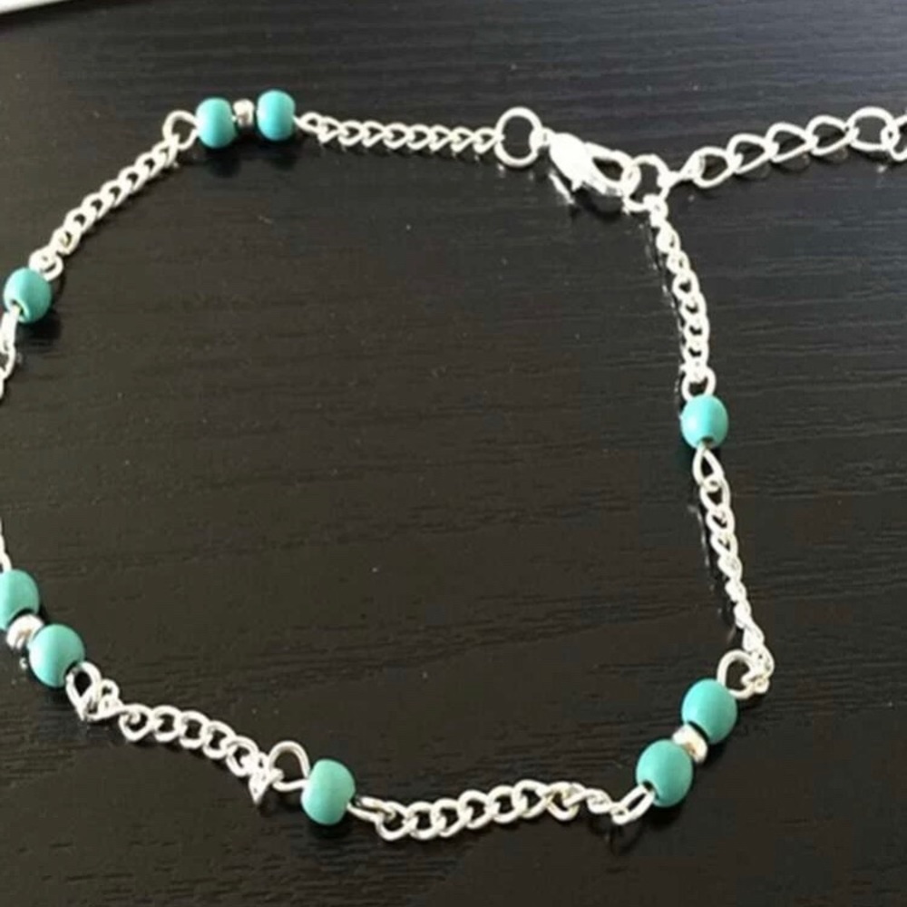 3/$30 Silver & Turquoise Beaded Anklet - Picture 2 of 5